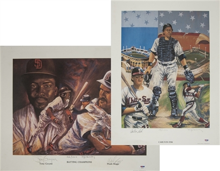 Lot of (2) R.J. Morrissey Lithos Signed By Tony Gwynn, Wade Boggs and Carlton Fisk (PSA/DNA)